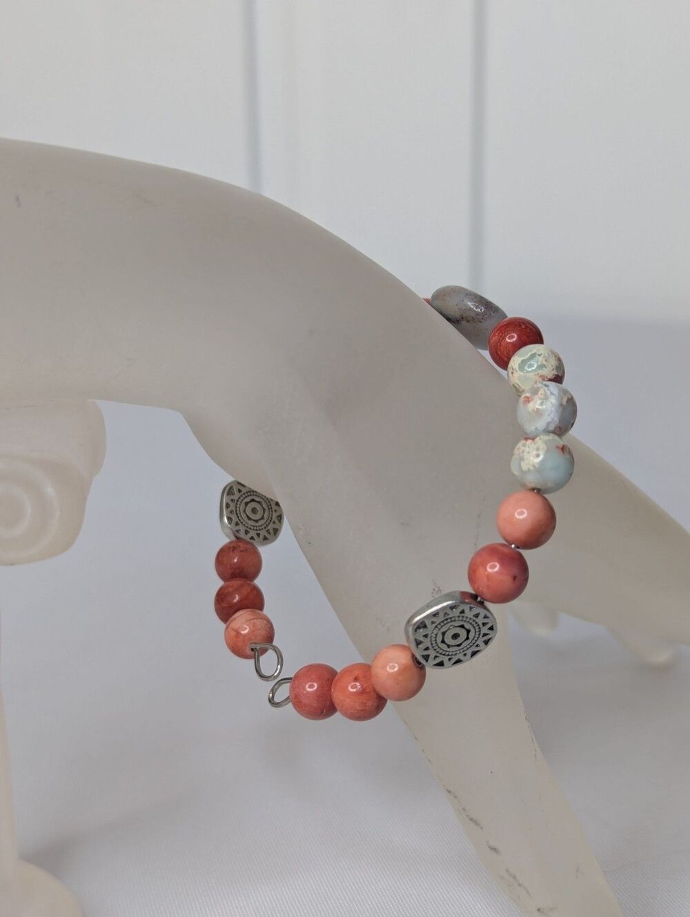 Adjustable Bracelet - Cuff, One Size, Blue & Orange Amazonite Gemstones NEW